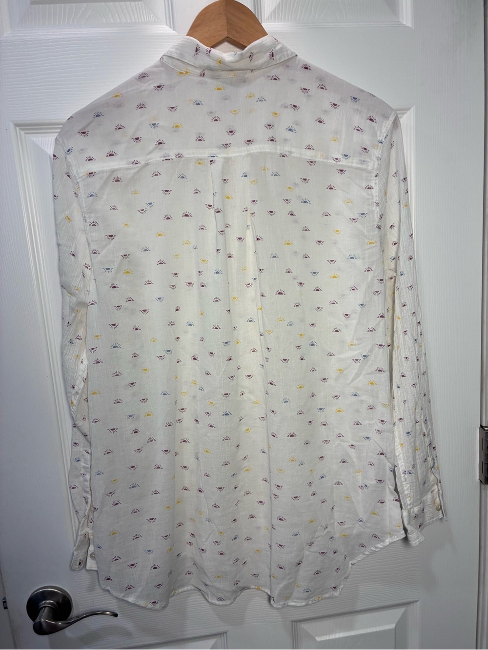 Eddie Bauer Cream Button-Up Shirt with Yellow & Purple Micro Dots - Picture 4 of 9